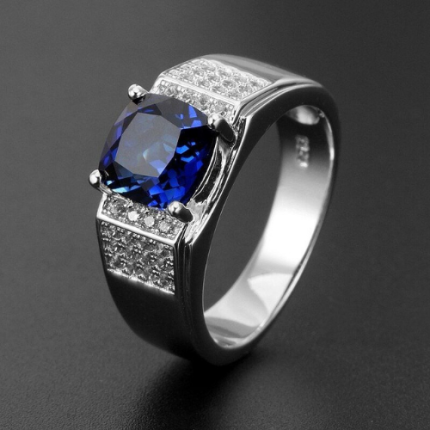 Blue Sapphire Diamond-Cut Men’s Ring