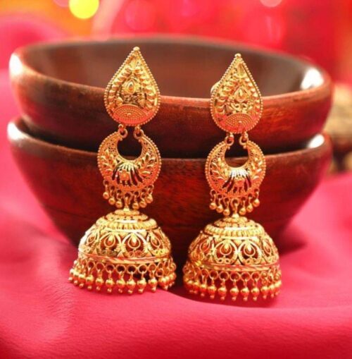 Regal Antique Gold-Finished Temple Jhumkas