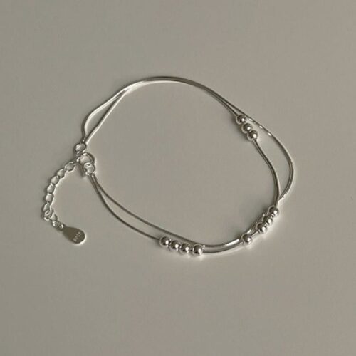 Double-Layered Sterling Silver Bead Bracelet – Minimalist Satellite Chain