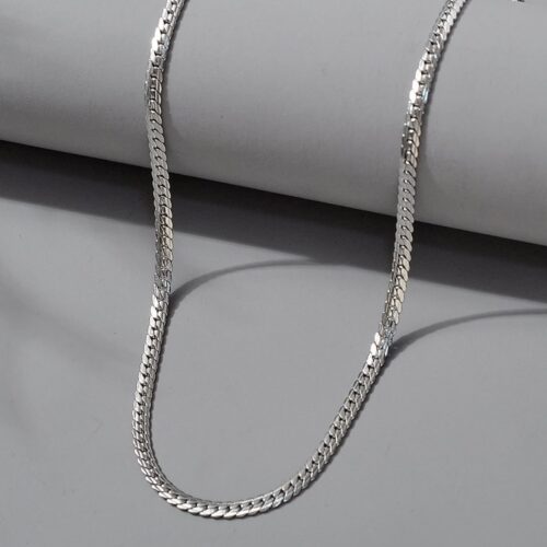 Men’s 925 Sterling Silver Flat Cuban Curb Chain