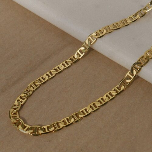 Gold Flat Mariner Link Chain – Nautical Anchor Link Necklace