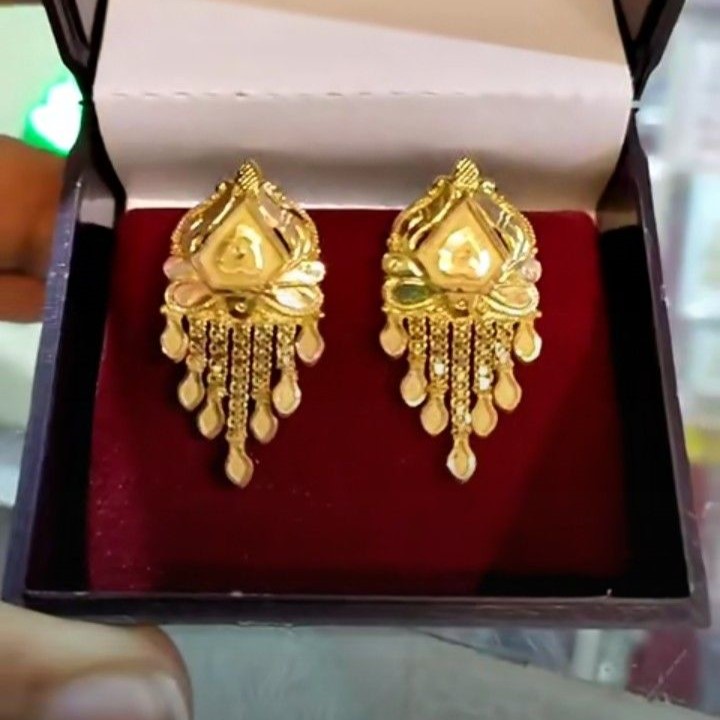 gold earnings 4 Traditional Indian Gold Jhumka Earrings with Dangling Drops - Image 1