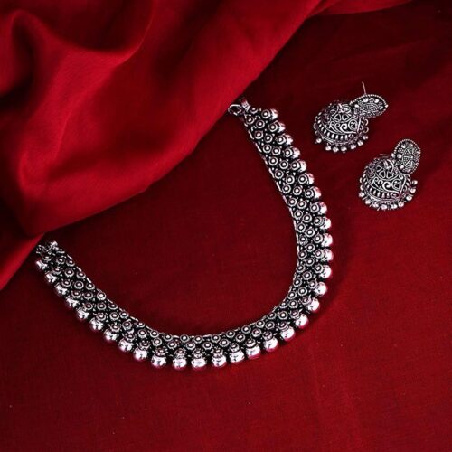 Vintage Charm: Oxidized Silver Ghungroo Choker Set