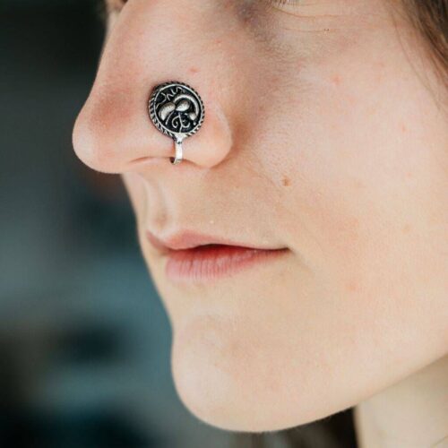 Vintage Braided Medallion Nose Pin – Oxidized Silver Statement Stud