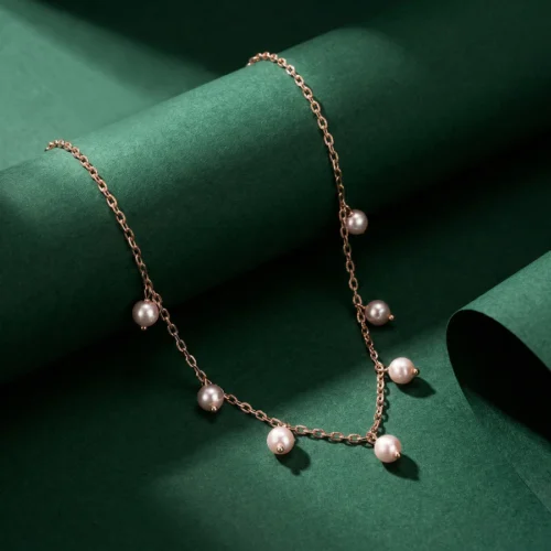 Pearl Station Necklace Rhodium polish