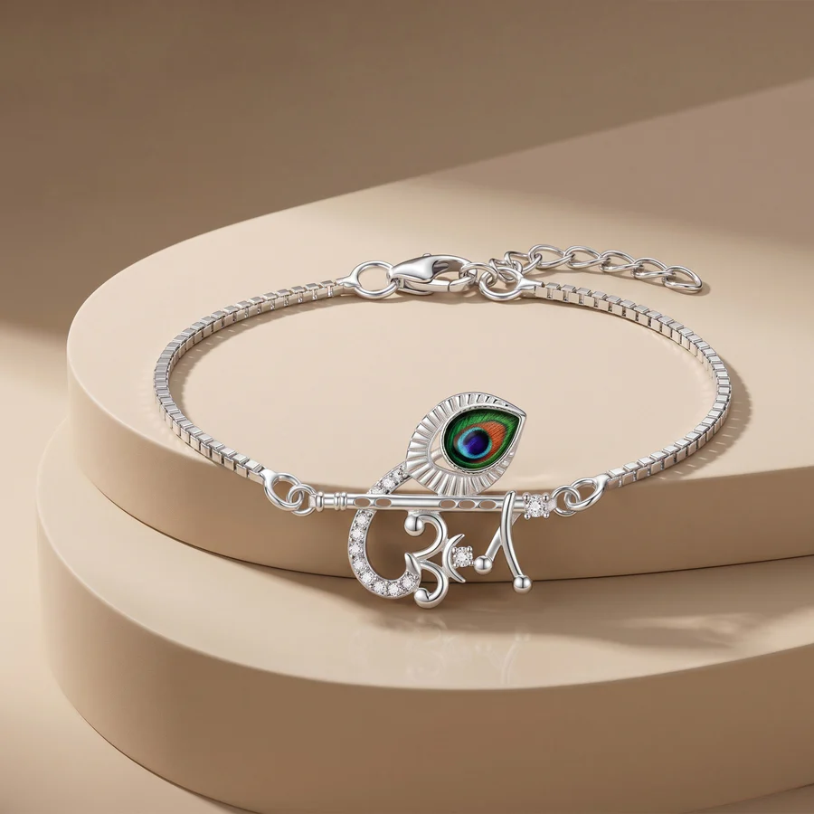 j16 Om Flute Morpankh Silver Bracelet - Image 1