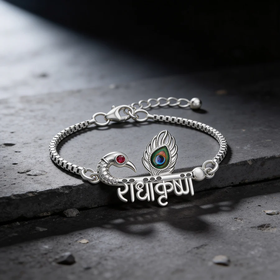 j17 Radha Krishna Mayur Silver Bracelet - Image 1