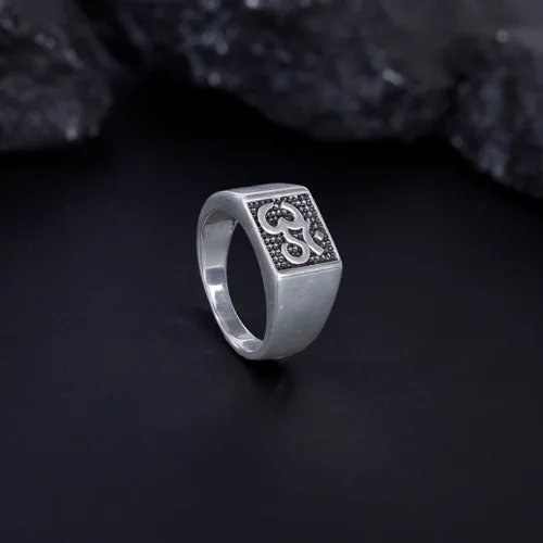 Oxidised Silver Om Ring For Him Made With Pure 925 Silver